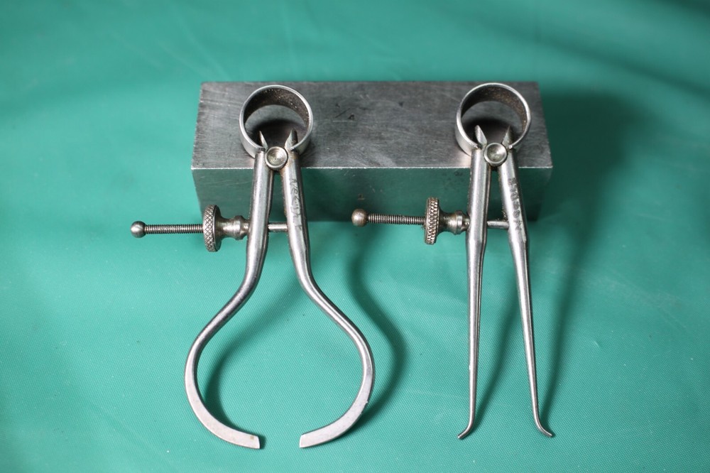 (2) Starrett Spring-Type Outside Inside Caliper 2" Solid Nut Round Leg ID OD 151