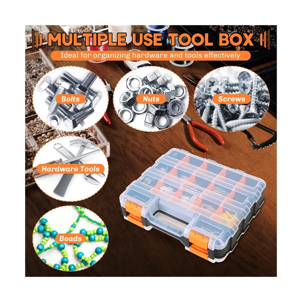 Small Parts Organizer | Storage Case Tools Box Organizer 34-Compartments Doub...
