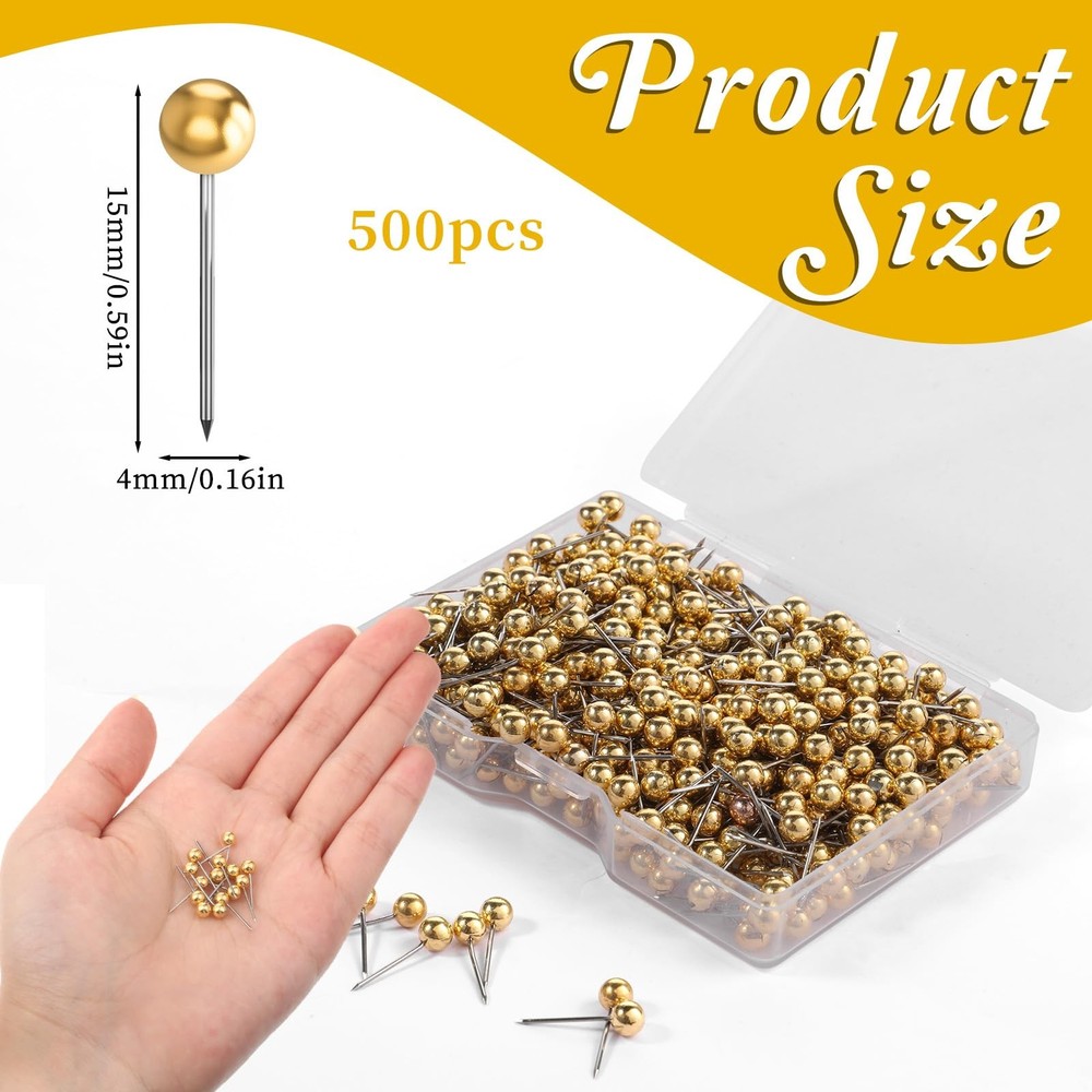 500pcs Map Push Pins Small Round Head Marking Tacks Gold