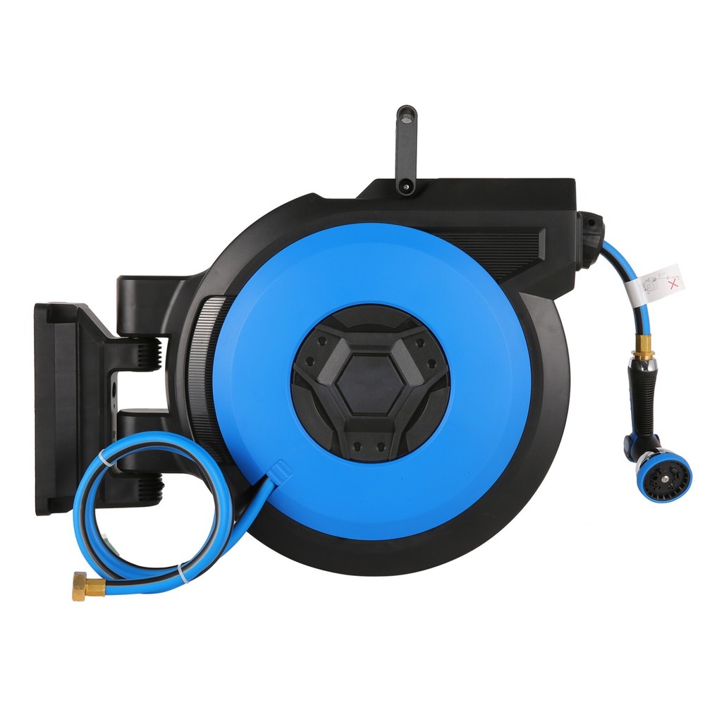 1/2"x131FT Automatic Retractable Garden Hose Reel with 10Function Sprayer Nozzle