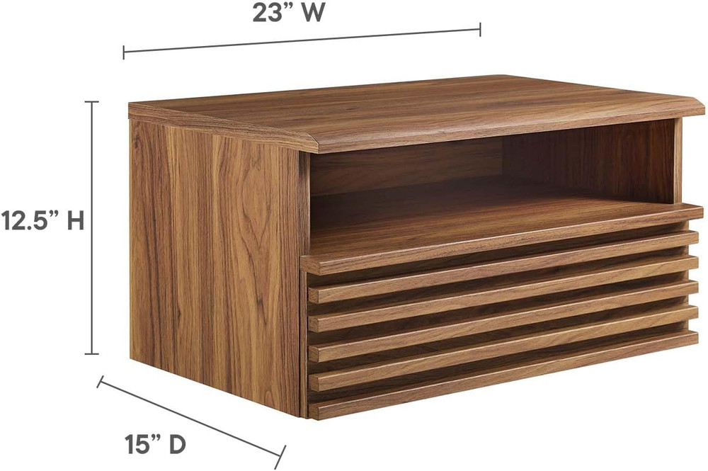 Render Mid-Century Modern, Wall-Mount Nightstand, Walnut