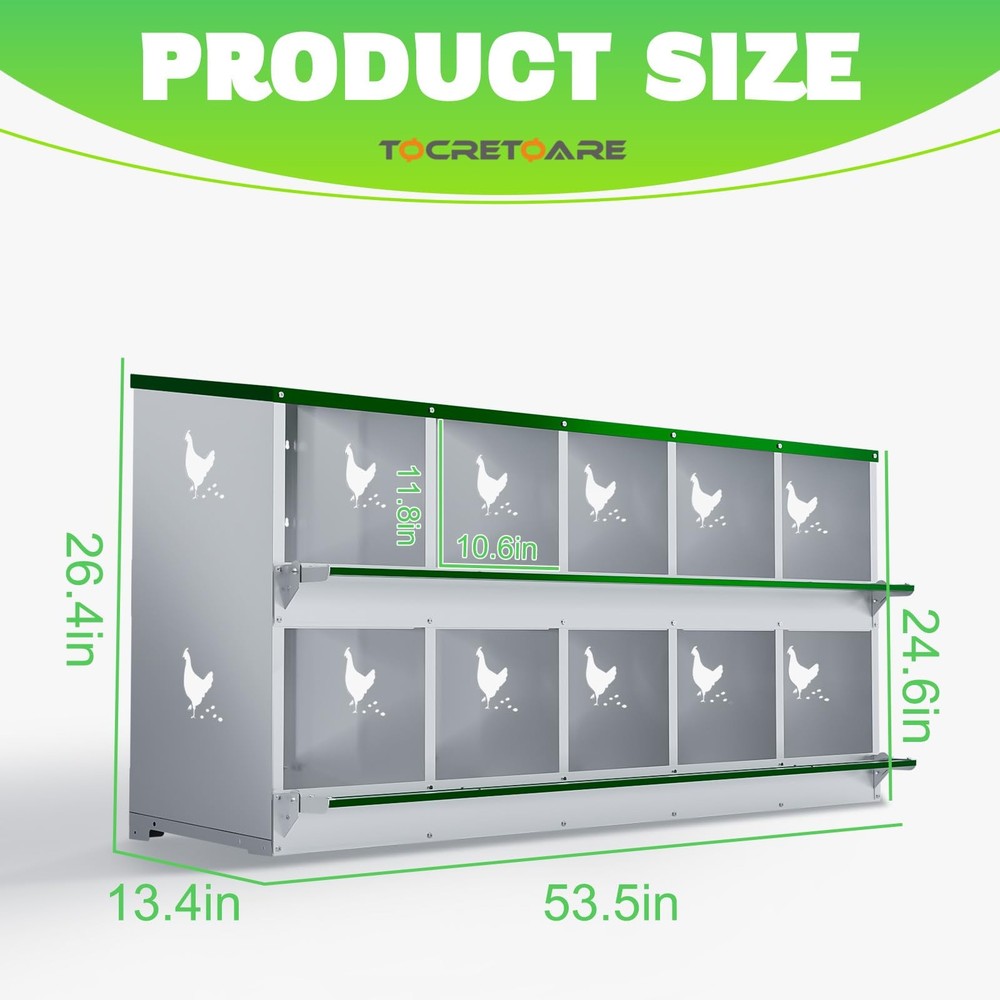 Chicken Nesting Boxes, 10 Hole Nesting Box for Laying Eggs, Heavy Duty Metal ...