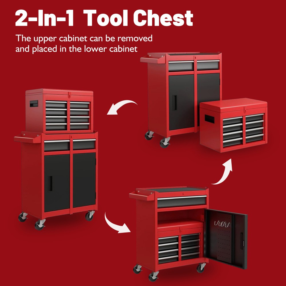 Rolling Tool Chest 5 Drawer Metal Tools Cart with detachable handle & hooks Blue