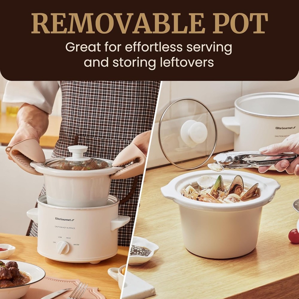 Compact 1.5 Qt Electric Slow Cooker with Adjustable Settings - Easy Clean Design
