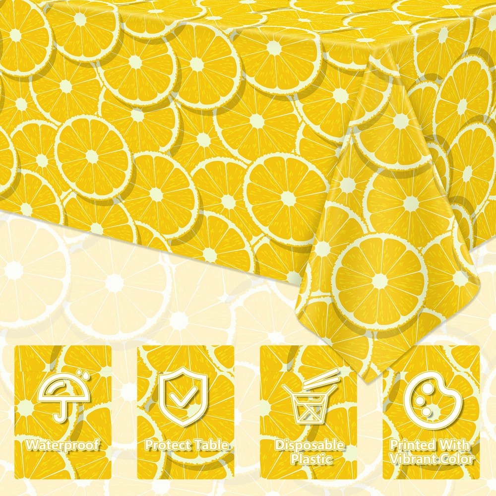 4 Pack Lemon Tablecloth Lemons Summer Party 86" x 51" (Rectangular), Yellow