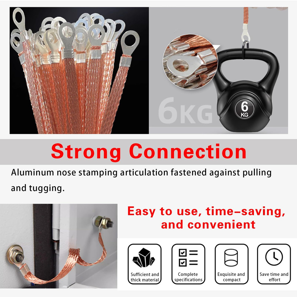 GKmow 5 PCS Automotive Engine Grounding Strap, Flexible Silver