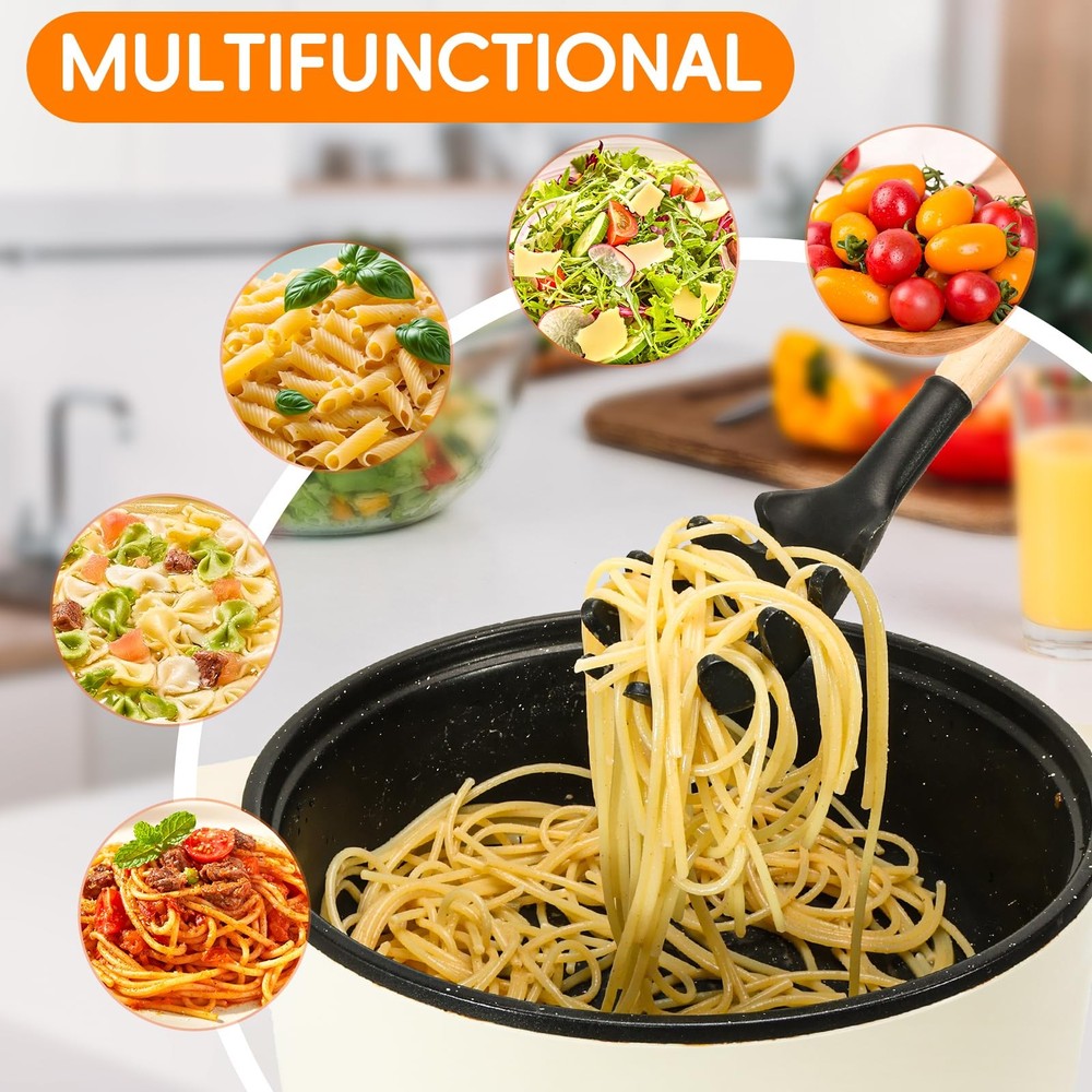 Premium Spaghetti Spoon Pasta Fork, Silicone with STANDARD, Black