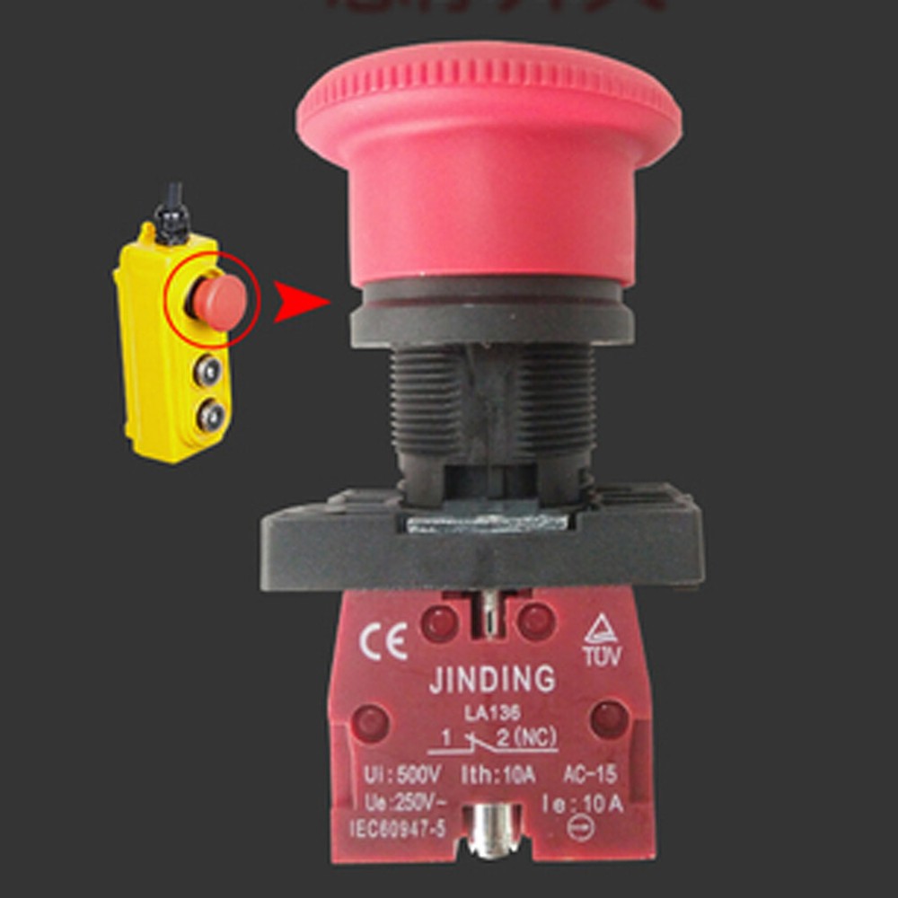 1x for Electric Hoist LA136 500V 10A IP55 NO Emergency Stop Pushbutton Switch