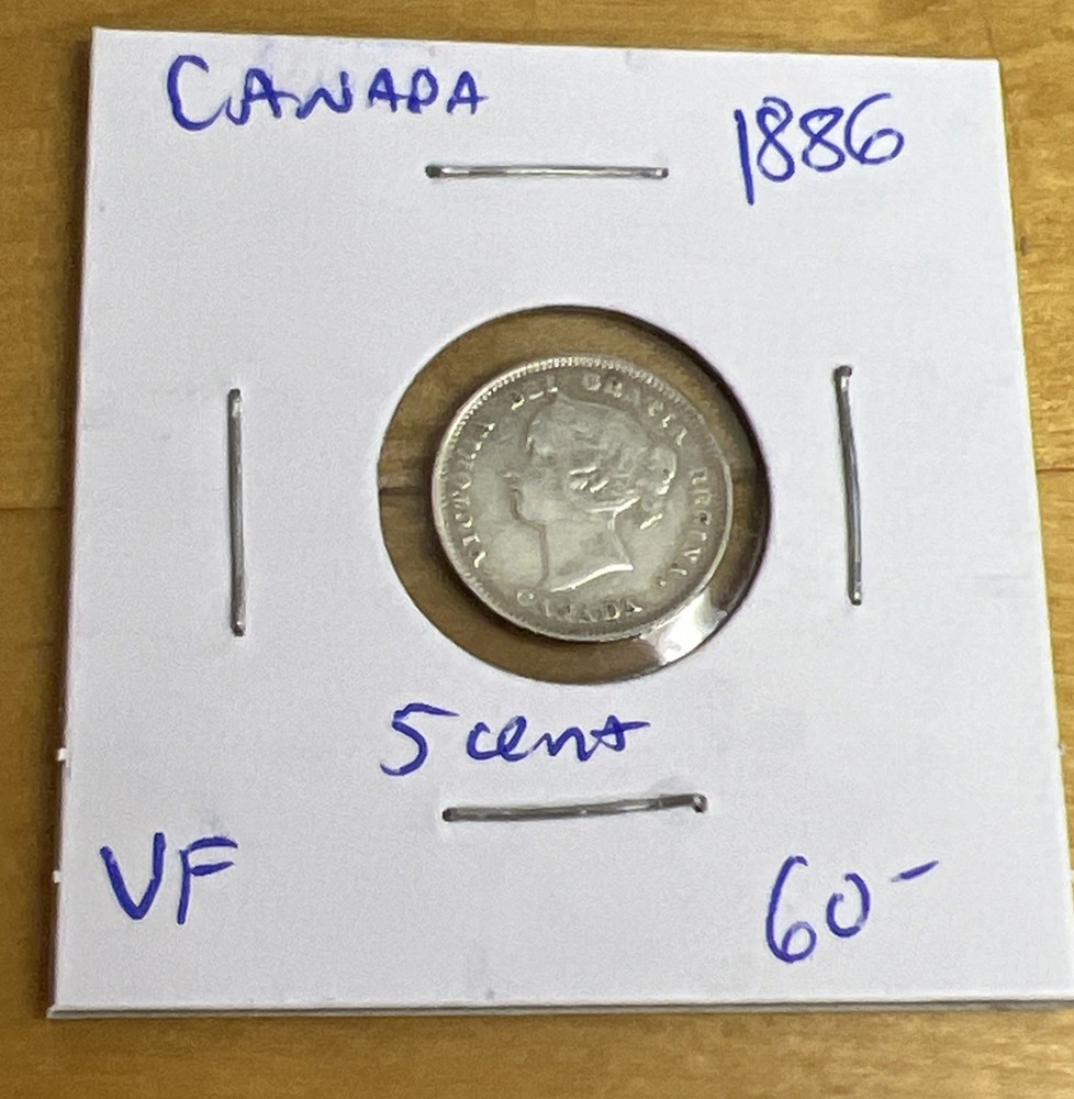 1886 Canada 5 Cents Silver Coin Great Condition