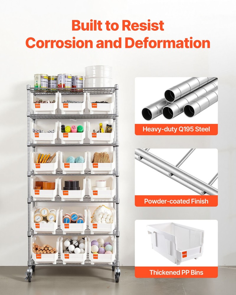 VEVOR Rolling Bin Storage Rack 7-Tier Bin Rack Storage System with 18 Bins