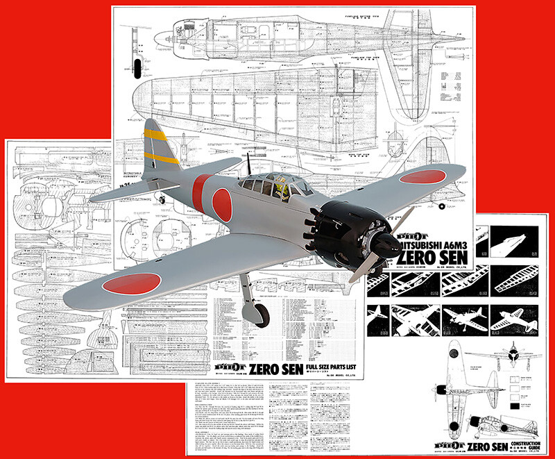 Ok Pilot Model Airplane Plans (RC): A6M3 Zero Sen 52" Scale for .19-.35 Engine