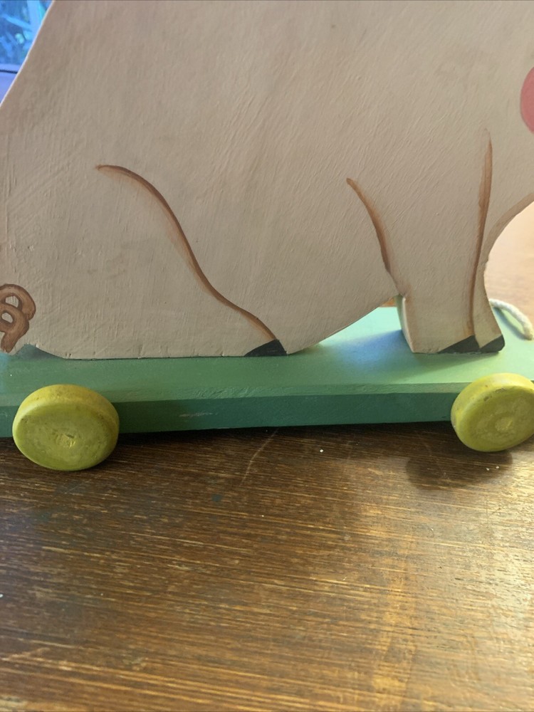 Vintage Wooden Pig Pull Toy