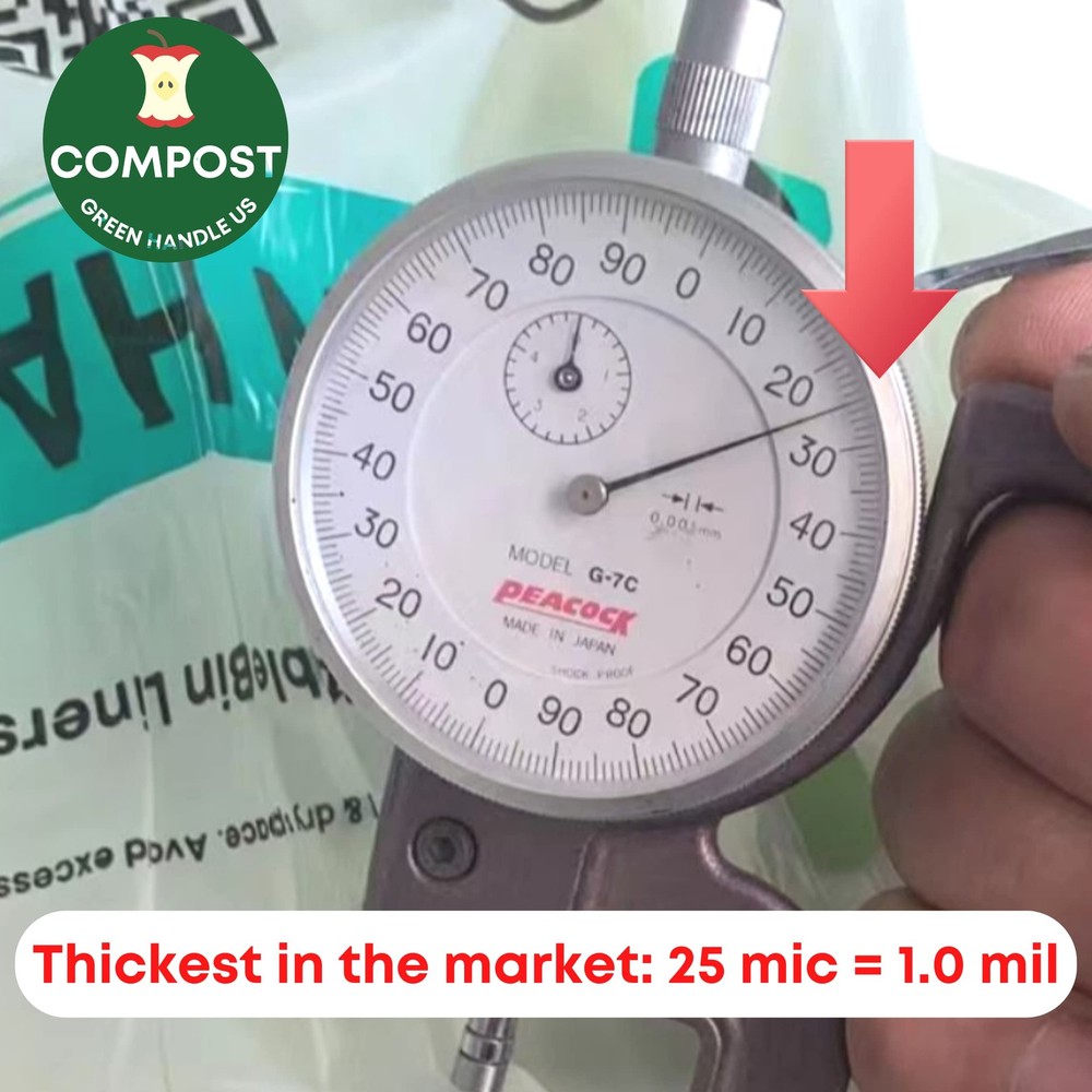 BPI certified 3 Gallon 1.00 Mil = 25 mic Compostable Handle Tie Kitchen Compo...
