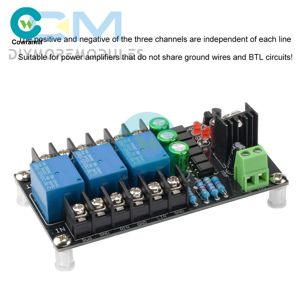 Stereo 2.1 3-channels Speaker Protection Board Delay Module Audio Amplifier D