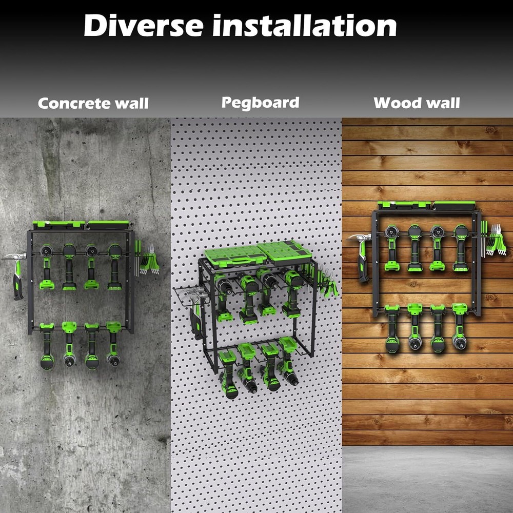 For Wall Power Tool Organizer Heavy Duty Garage Tool Storage Rack 8 Drill Holder