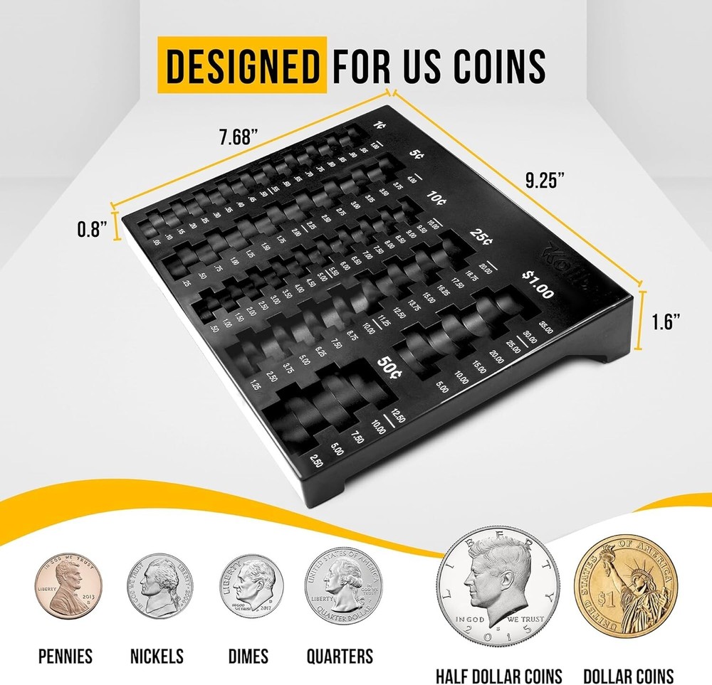 Compact Coin Sorting Tray with 6 Compartments for U.S. Coins - Efficient Coun...