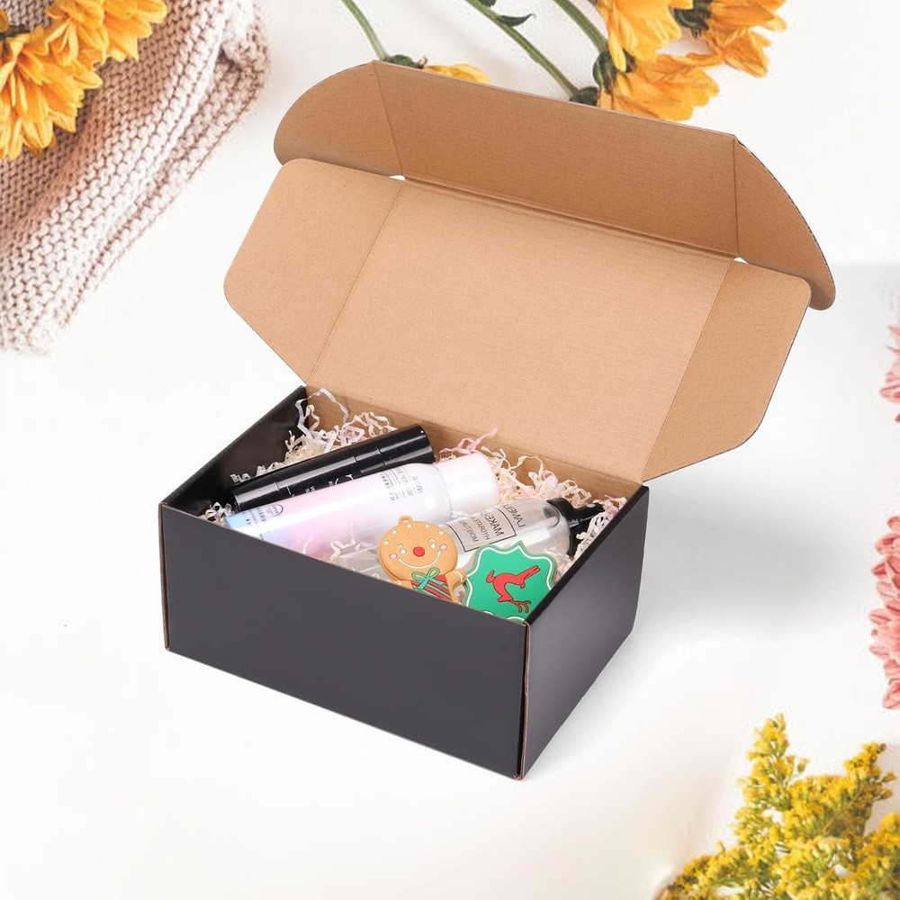 6 Pack 9x6x4 Shipping Boxes, Black Corrugated Cardboard Boxes for Packaging S...