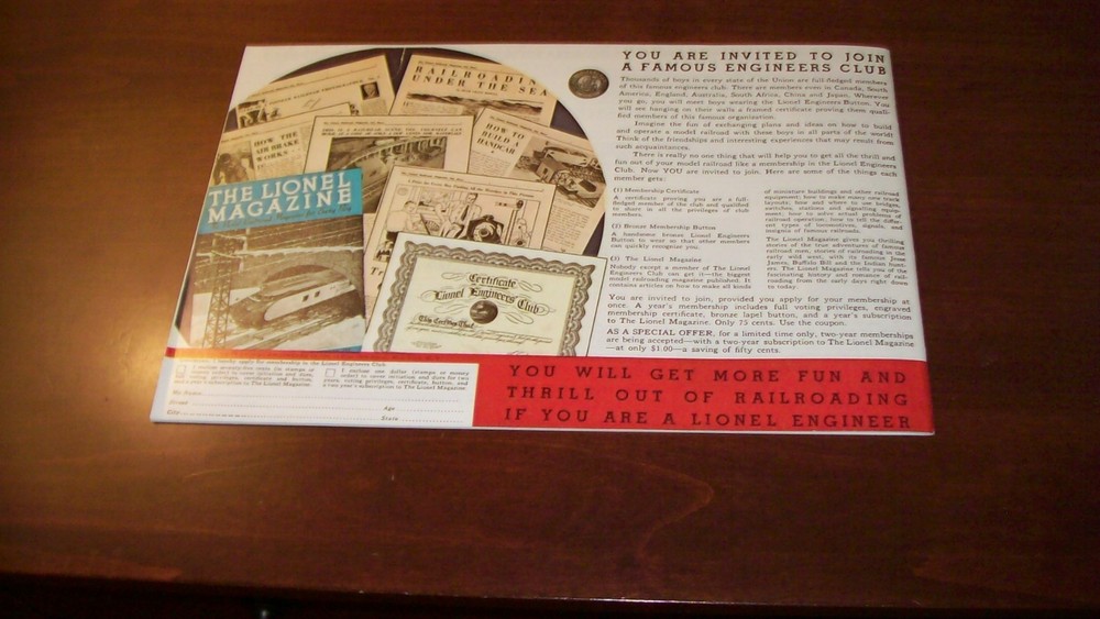 Lionel Catalog 1934 Reproduction