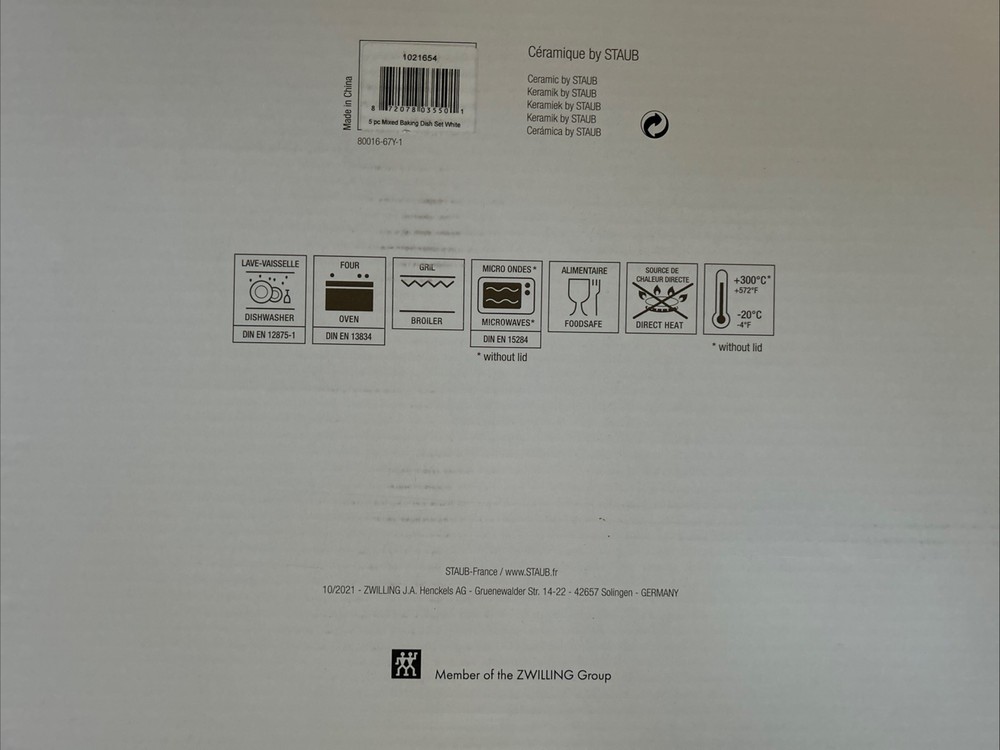 Staub Ceramique 4 Piece Rectangular Oval Baking Dish Set White