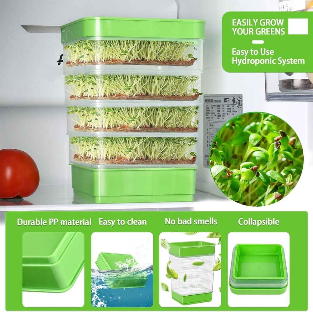 4-Tier Seed Sprouting Kit with Drain Holes and Drain Tray, Upgrade Stackable ...