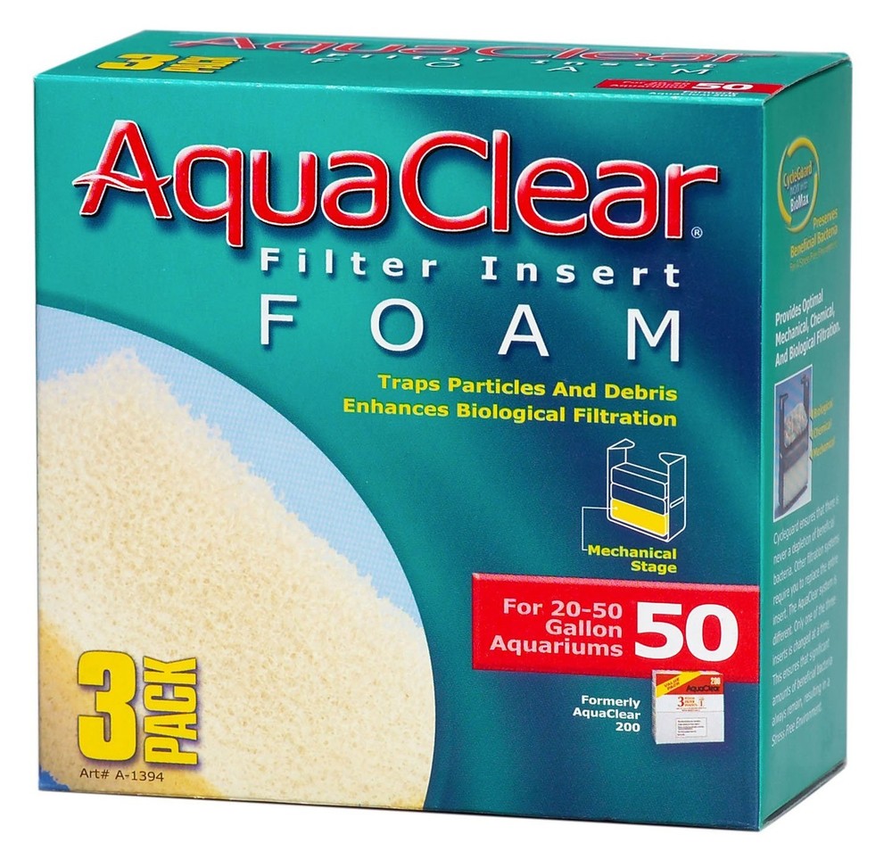 AquaClear 50 Foam Filter Inserts, Aquarium Filter Replacement Media, 3 Count ...