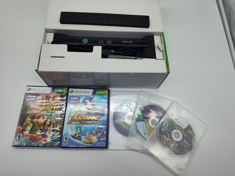 Microsoft Xbox 360 Kinect Motion Sensor Bar in original box W/ 5 Games