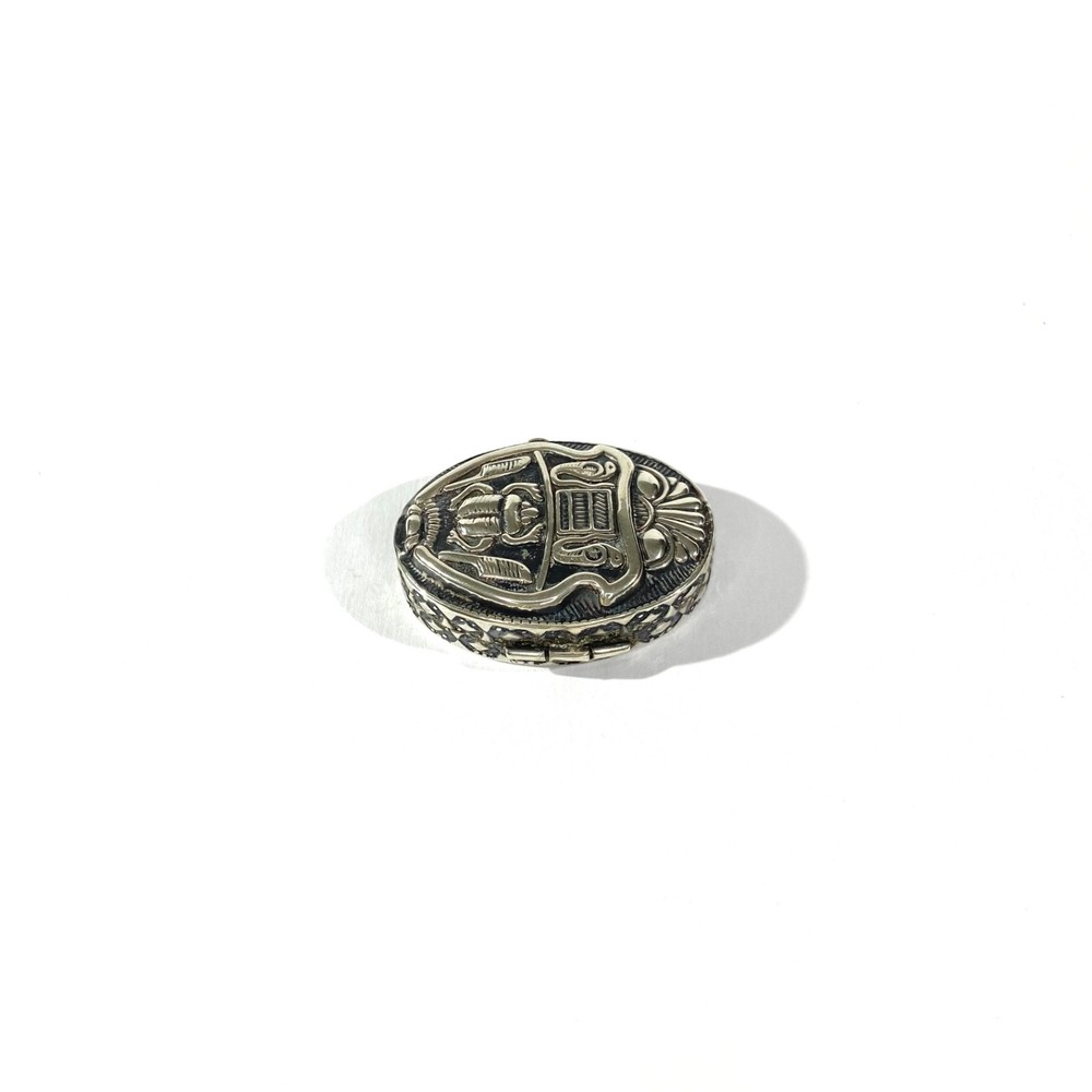 Vintage Heavy Solid Silver Egyptian Pill Box , Hallmarked