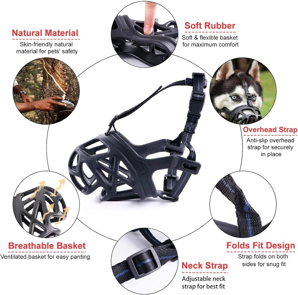 Dog Muzzle, Breathable Basket Muzzles for Small, Medium, Large and X-Large Ag...
