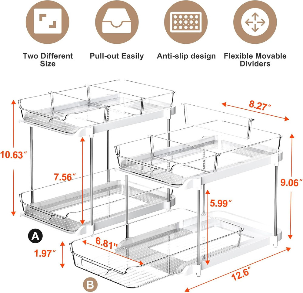 2-Tier Multi-Purpose Bathroom under Sink Organizers and Storage, Stackable Kitch