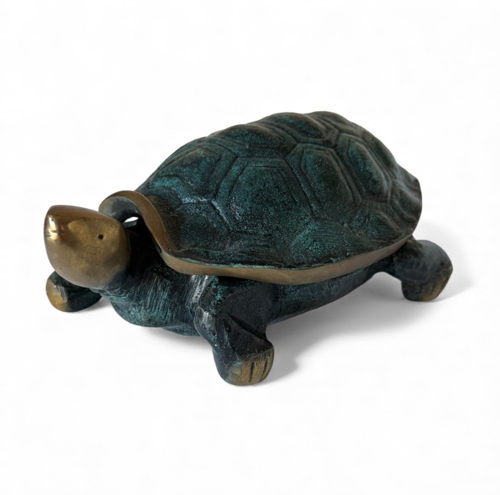 Antique Matchstick Holder Turtle Shell Verdigris Heavy Bronze