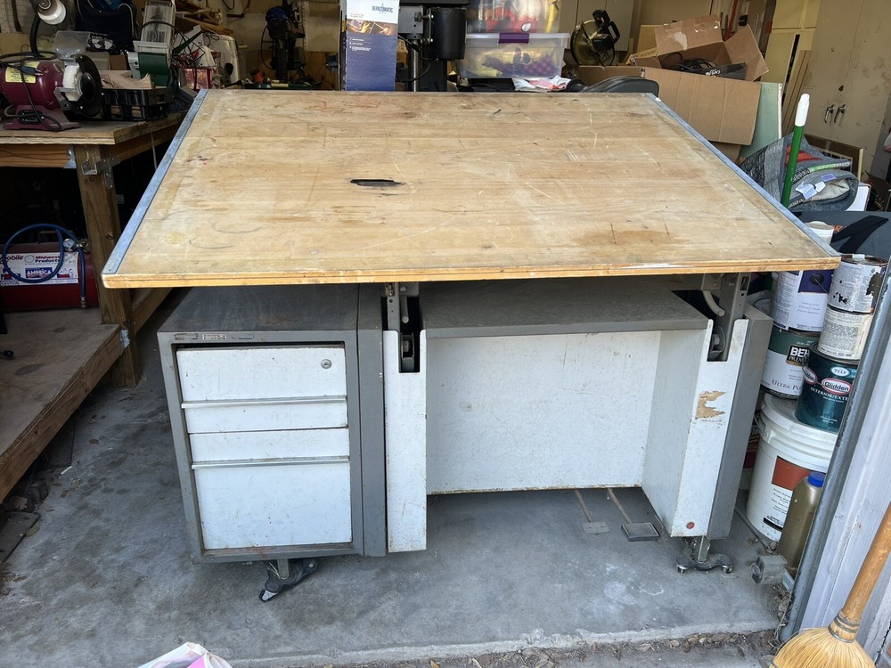 drafting table with Foot Pedals And Assorted Vinyl Rolls