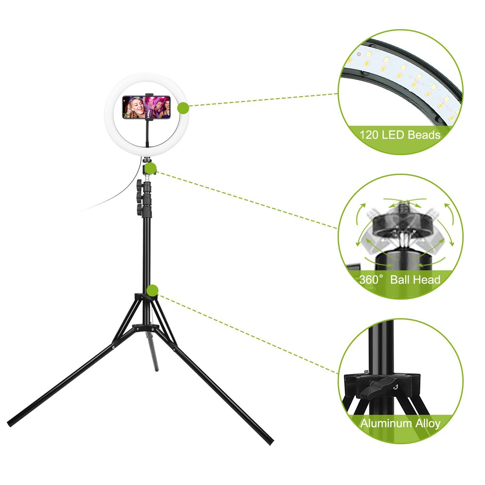 120LEd Ring Light 10 inch with Stand Phone Holder Kit Dimmable for Live Stream