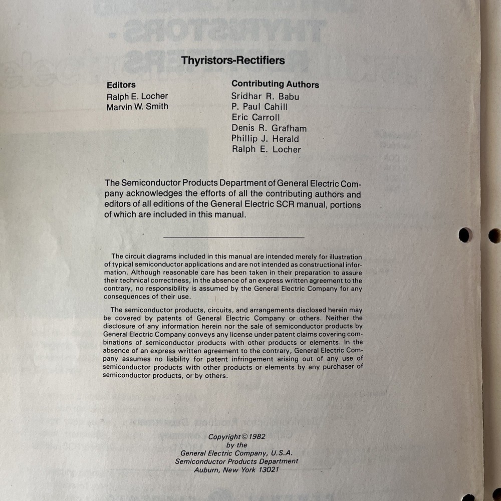 GE General Electric Electronic Data Library Thyristors Rectifiers 1982 Book