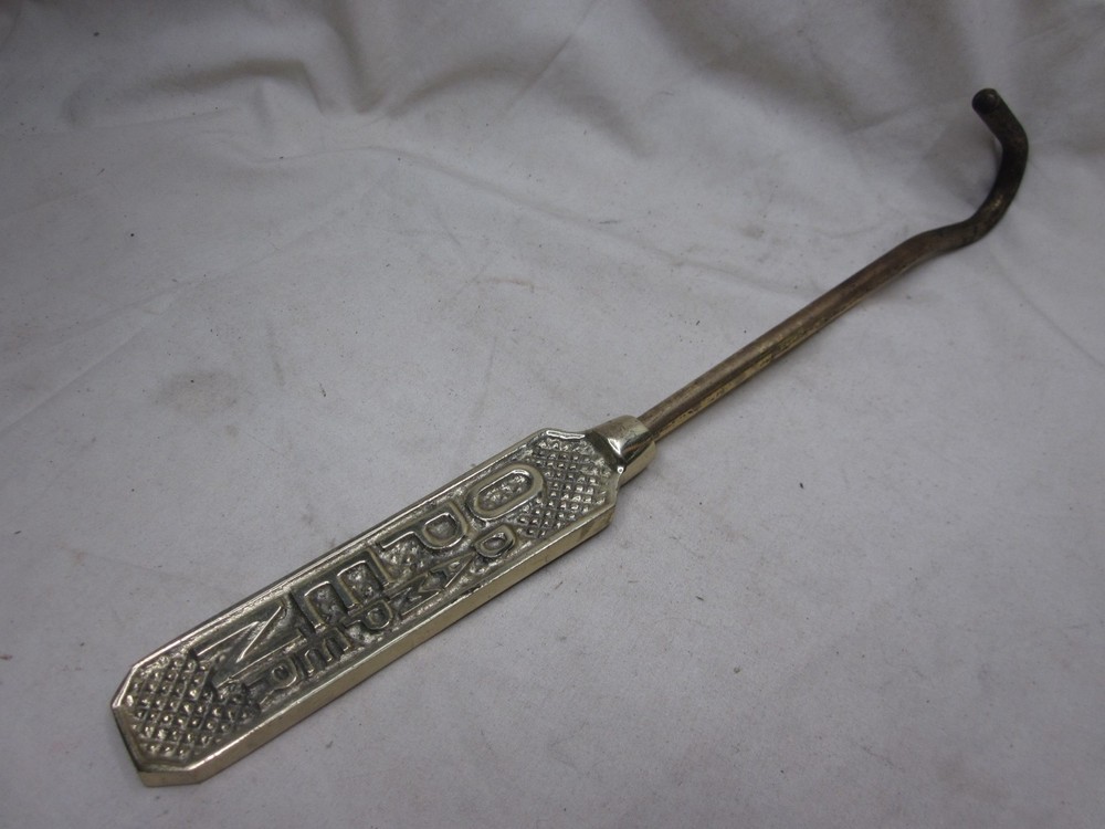 vintage brass DAMPER OPEN CLOSED hook flue pull arm rod handle