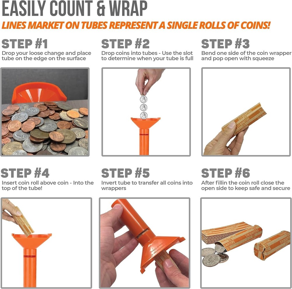 Durable Coin Sorting Tubes & Assorted Wrappers Bundle – Perfect for Collectors