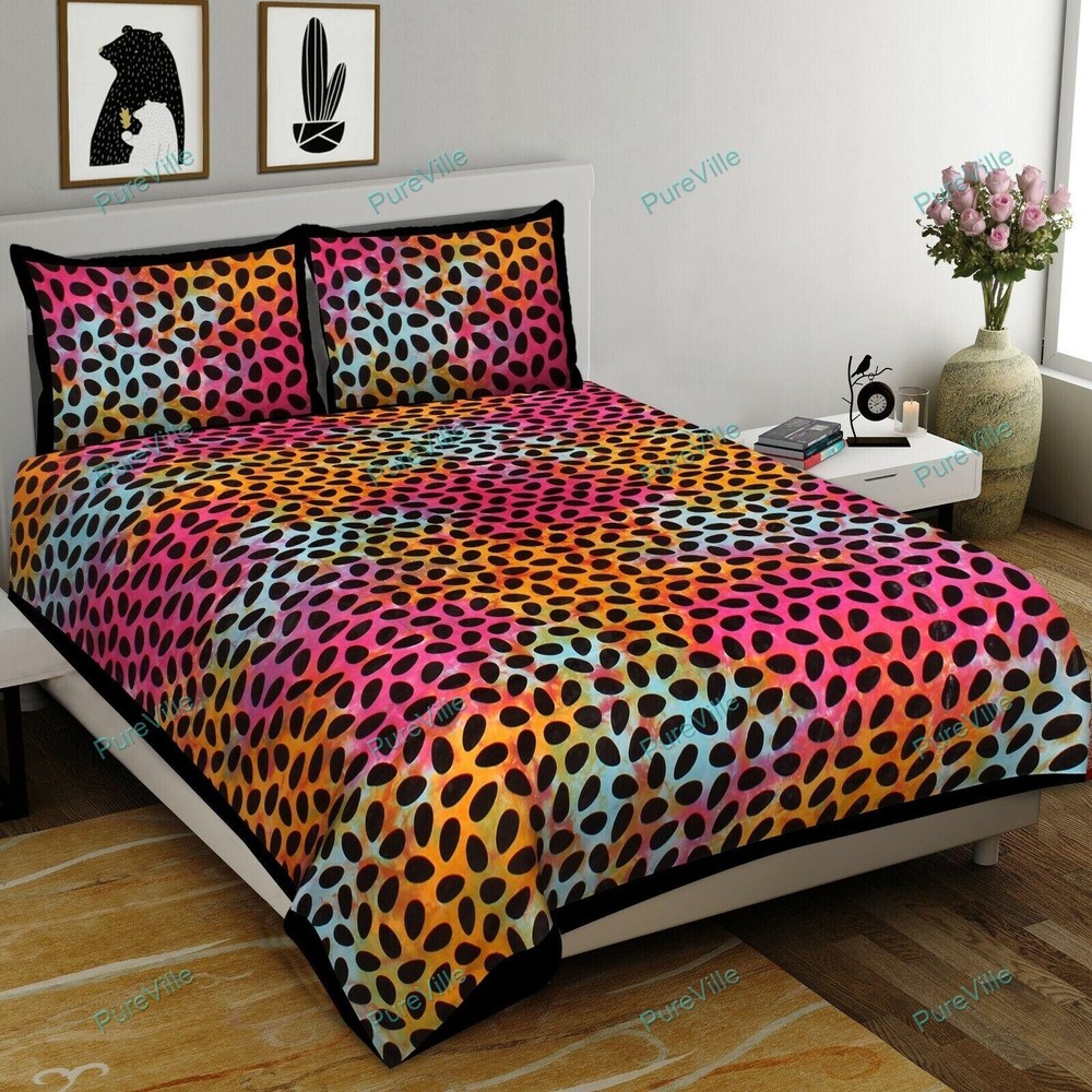 Multi Printed Cotton Geometric Double  90x108  Bedding Sheet With Pillow Cover
