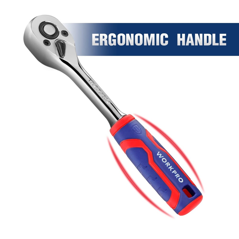 WORKPRO 3-Piece Ratchet Set, 1/4", Set: 3/8", 1/2", Chrome