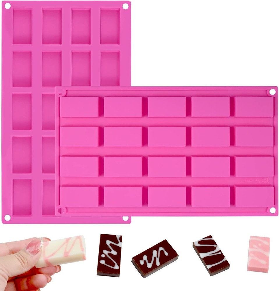 Sakolla 2 Pack Chocolate Bars Silicone Molds, Rectangles 2 Pink 20 Cavity