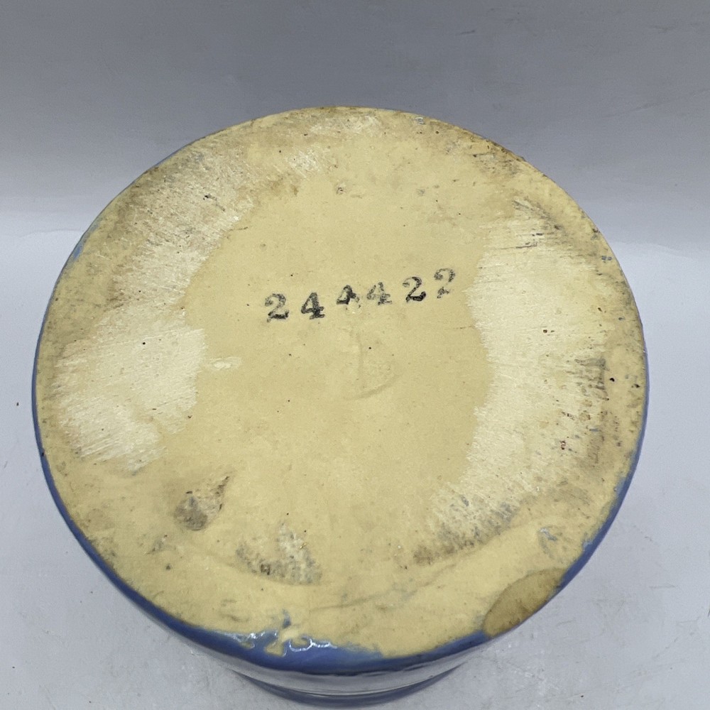 Vintage Light Blue Small 4" Stoneware Cheese Crock With Lid