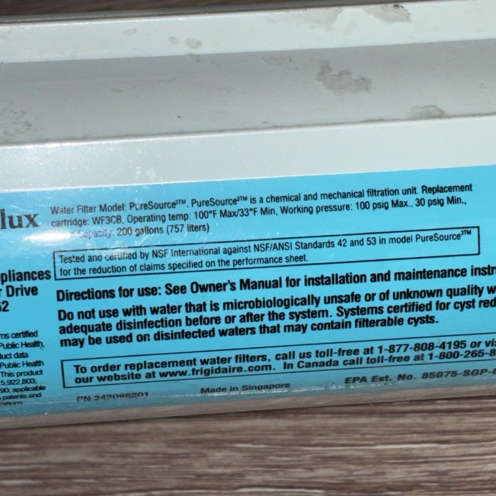 WF3CB Electrolux Replacement Water Filter Puresource 3 Ice & Water 200 Gallon