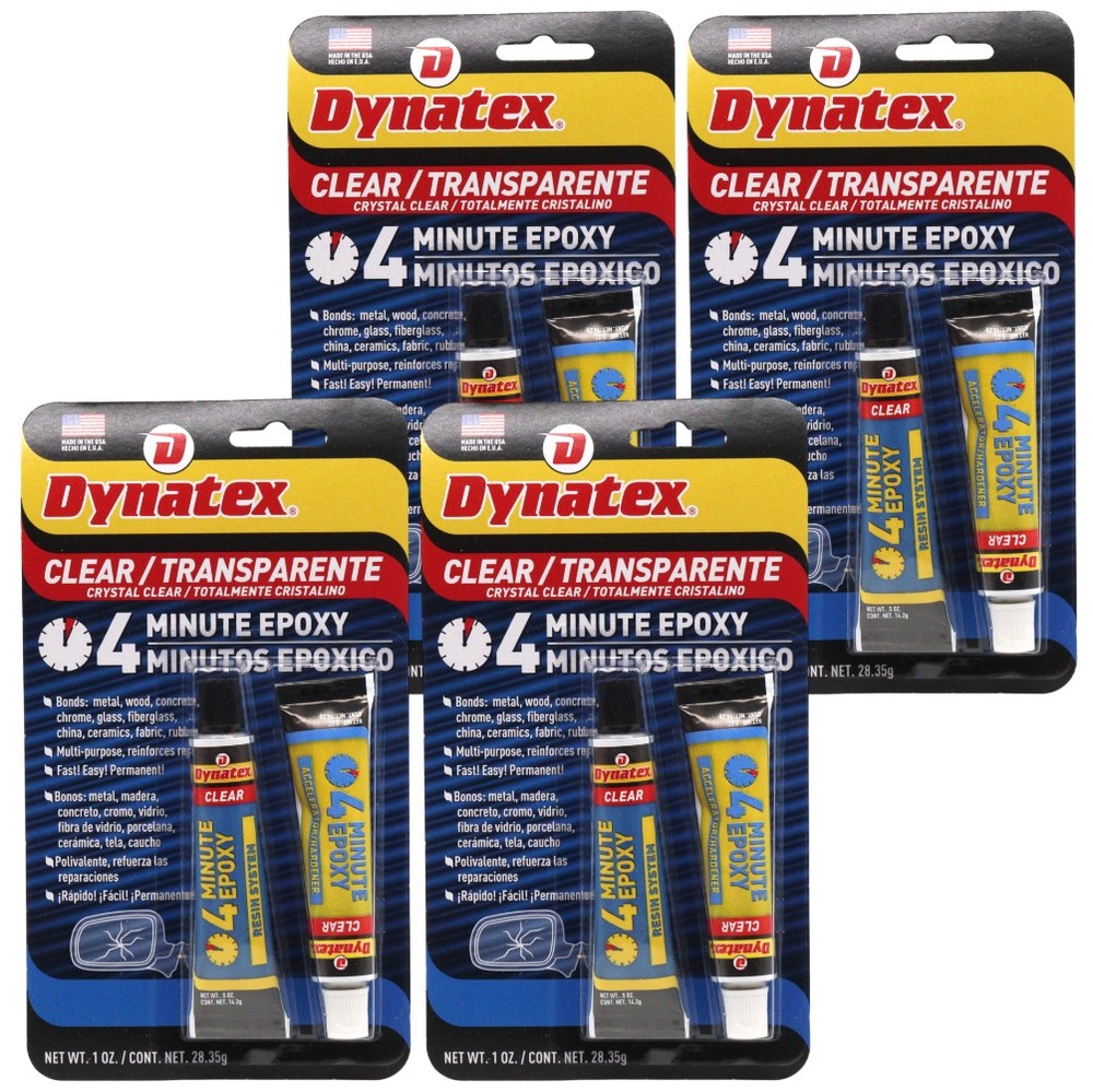 Dynatex 4 Min Clear Epoxy 2 oz - 60 Min Work Clear Bond (4-Pack)