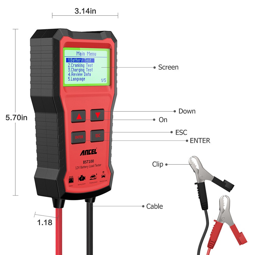ANCEL BST100 12V Auto Battery Load Tester Analyzer Cranking Charging Test Tool