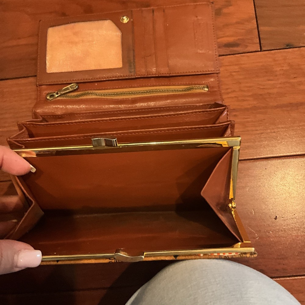 Authentic MCM Large Tri Fold Wallet in Visetos Original Cognac