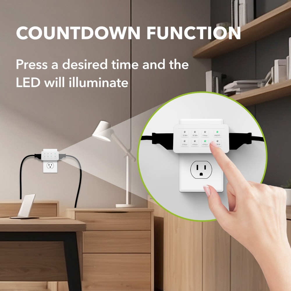BN-LINK Indoor Countdown Timer with Repeat Function, 2-Outlets 15A/1875W