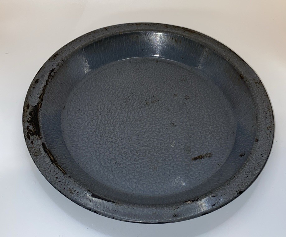 Grey Enamelware or Graniteware Pie Plate Lot Of Two