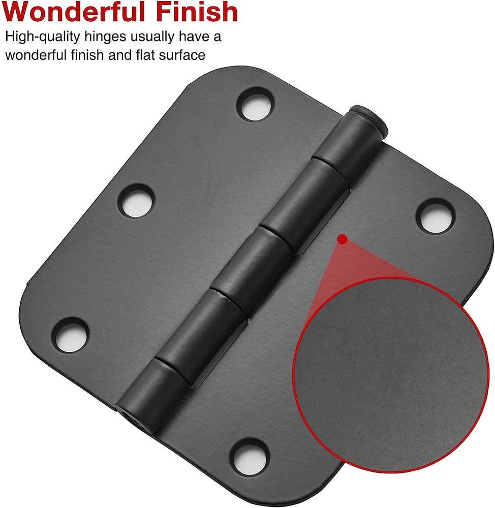 30 Pack 3.5 Matte Black Interior Door Hinges 5/8" Rounded Corner Hardware