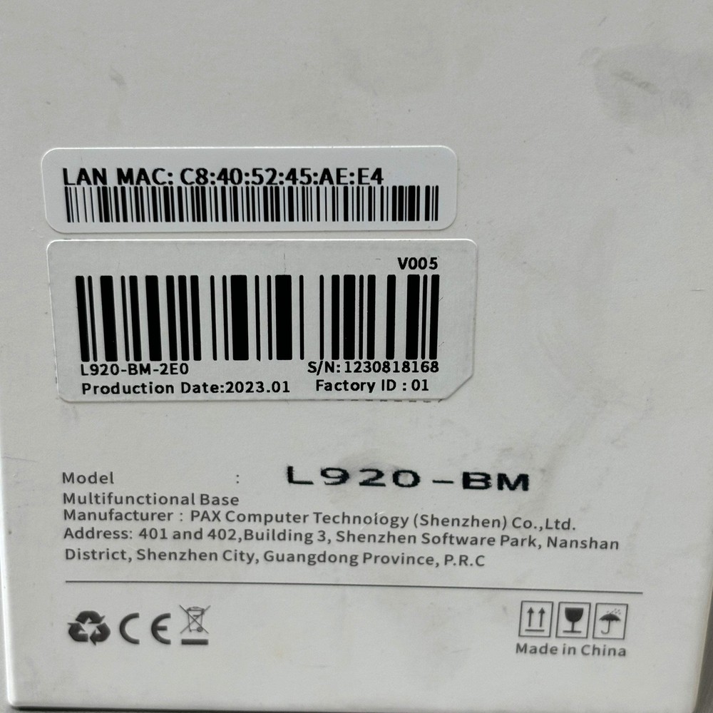 PAX Efficient Charging Dock w/ Ethernet & USB 920 Android Terminal White L920-BM