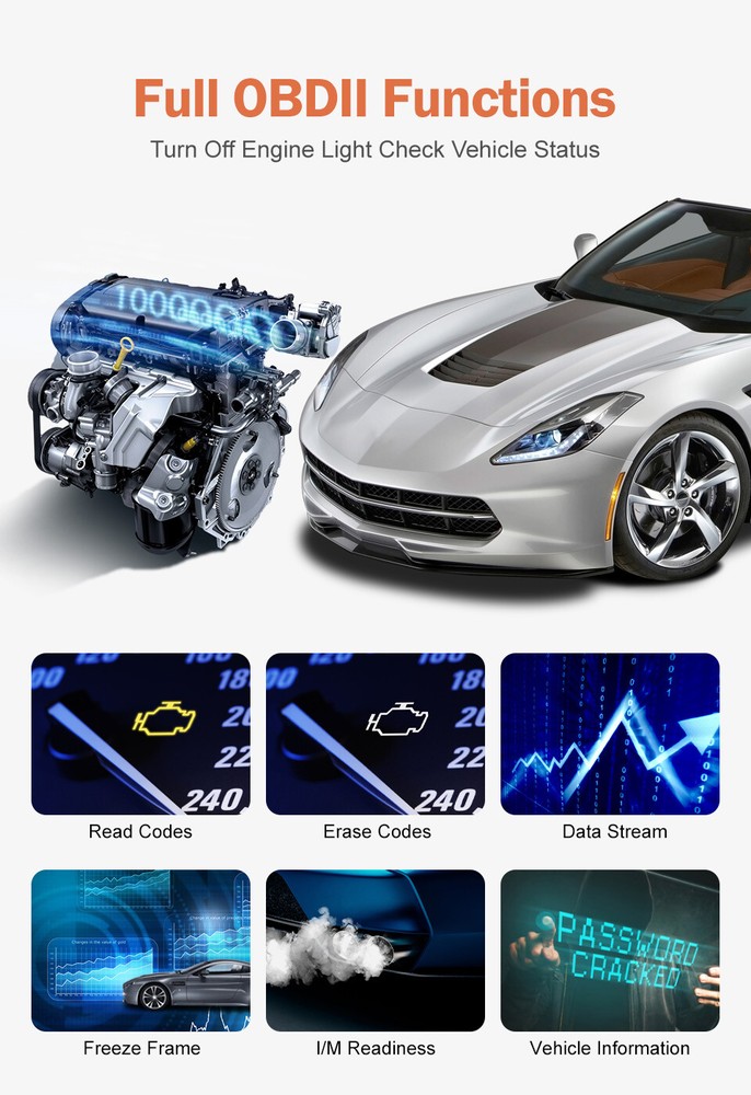 AS200 OBD2 Scanner Universal 12V Car Fault Code Reader Engine Diagnostic Tool