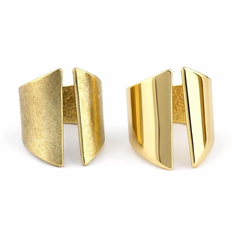 Wide Adjustable Brass Ring, Open Cuff Ring, Raw Brass Gold-Silver 4230