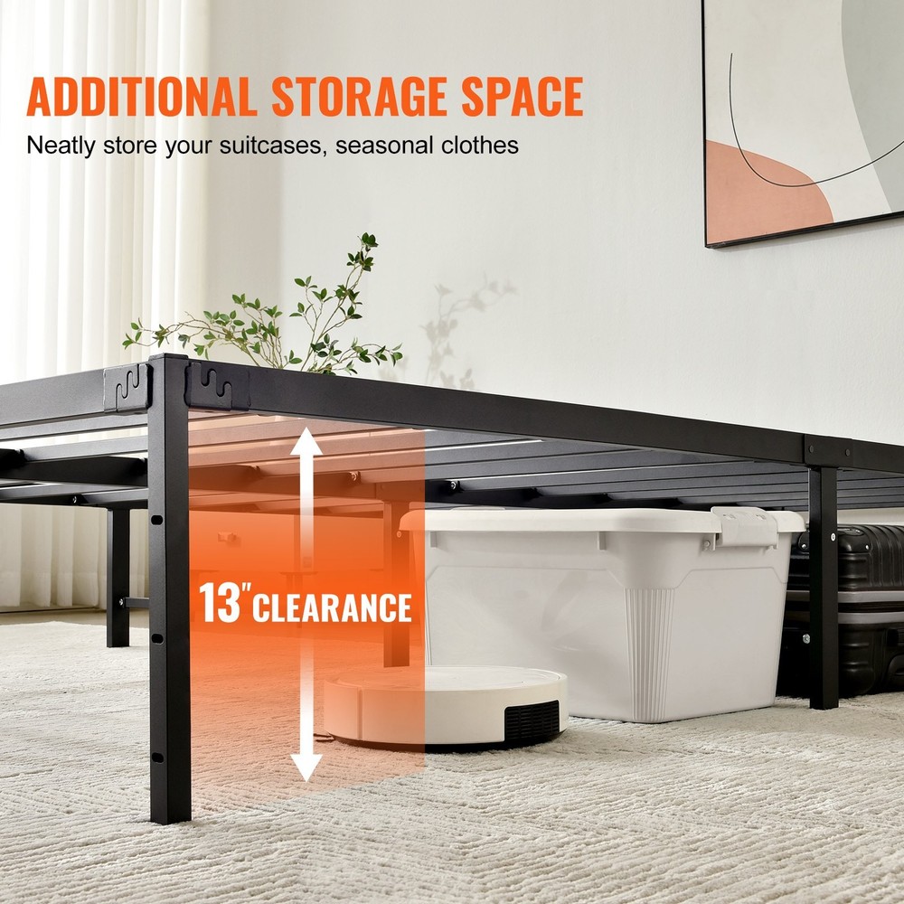 14 Inch Queen Metal Bed Frame Platform, No Box Spring Needed, 1500 lbs Loading C